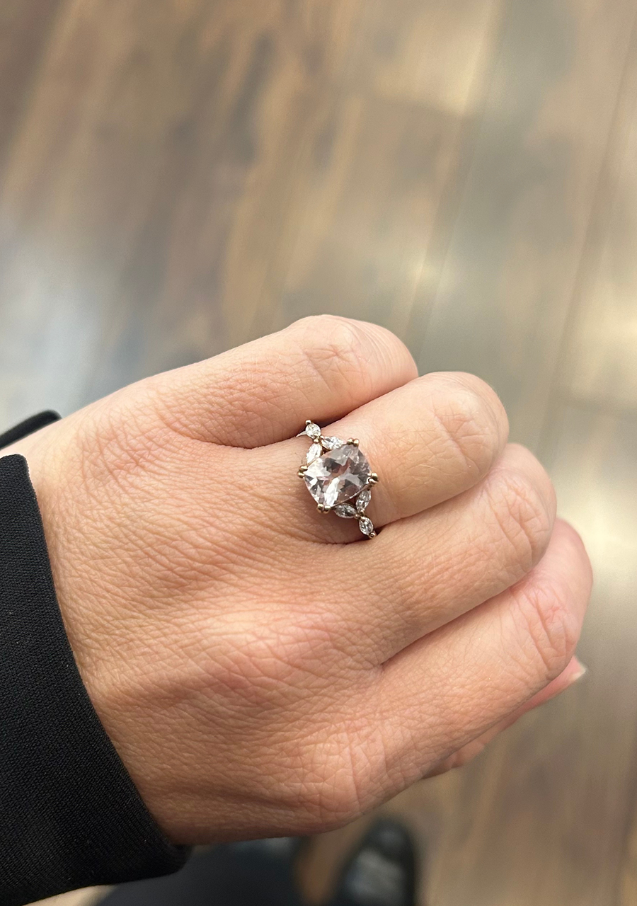 Morganite & Marquise Diamond 9kct Rose Gold Ring