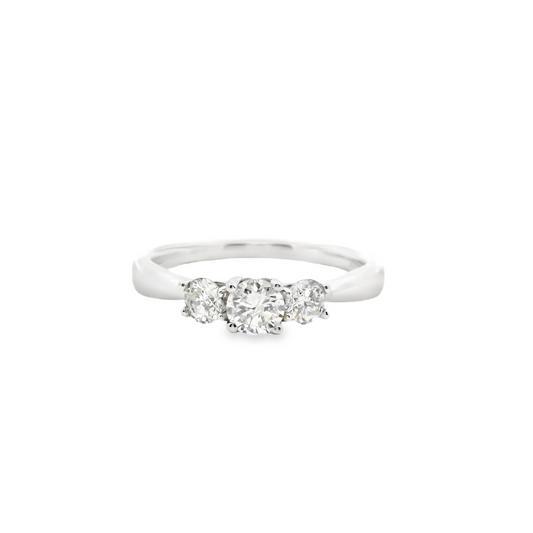 14ct White Gold 0.50ct Round Brilliant Claw Set Diamond Three Stone Ring