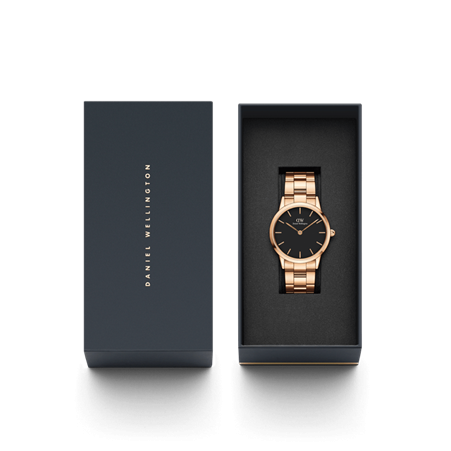 Daniel Wellington 36mm Rose Gold Plated Iconic Link Strap Watch with Black Dial