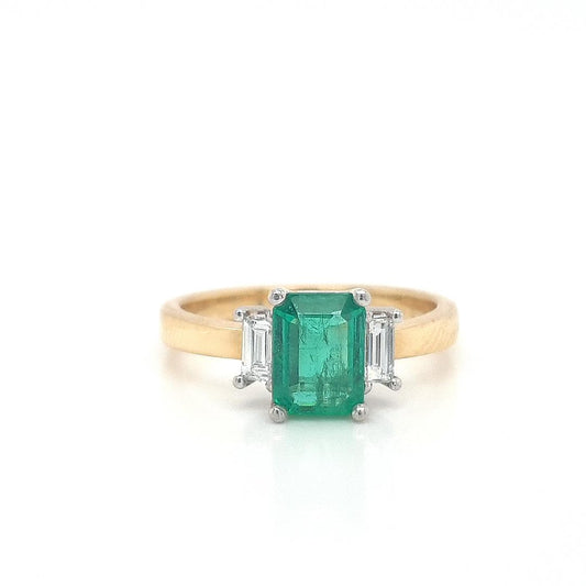 Emerald & Diamond 18ct Yellow Gold Three Stone Ring