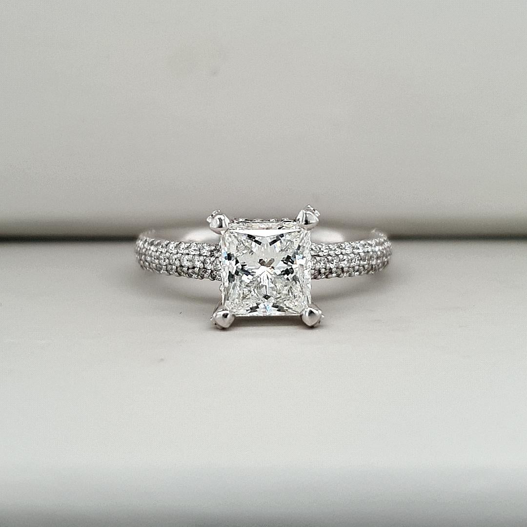 Elsie Setting - Platinum Princess Cut Diamond with Pave Shoulders Solitare Ring