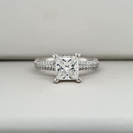 Elsie Setting - Platinum Princess Cut Diamond with Pave Shoulders Solitare Ring