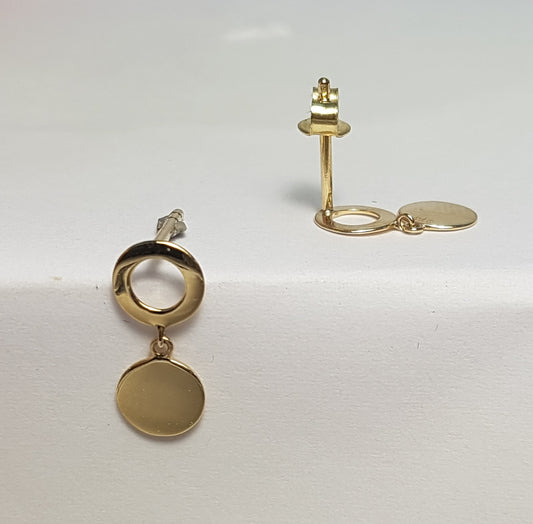 9ct Yellow Gold Double Circle Drop Earrings