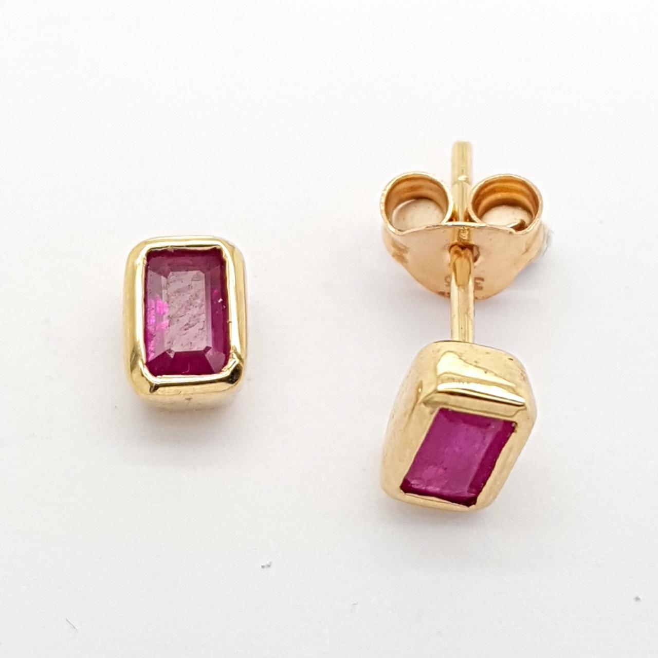 Ruby 9ct Yellow Gold Bezel Set Stud Earrings