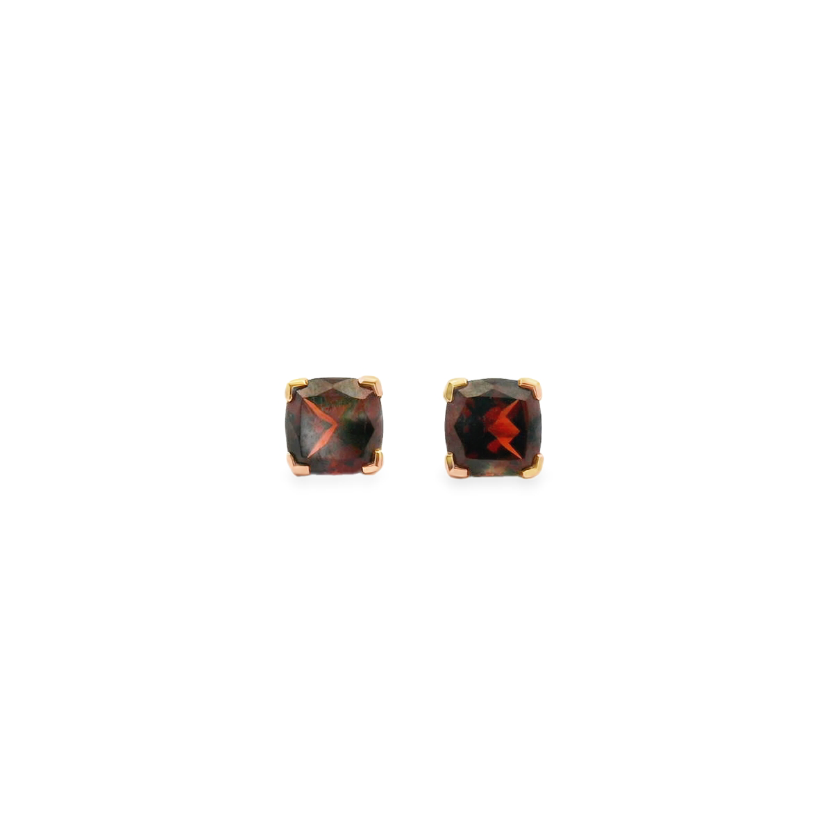 Garnet 9ct Rose Gold Cushion Cut Stud Earrings