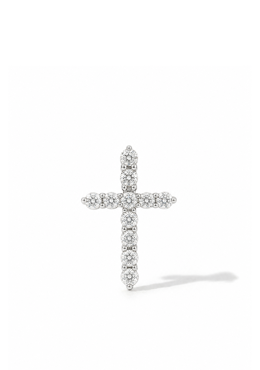 10ct White Gold Round Brilliant Diamond Four Claw Set Cross Pendant