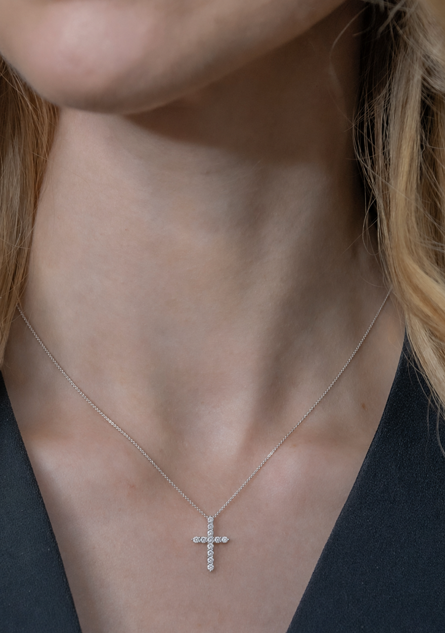 10ct White Gold Diamond Cross Pendant