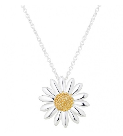 Daisy London Silver and Yellow Gold Plated 18mm English Daisy Necklace 42cm + 2cm Extender