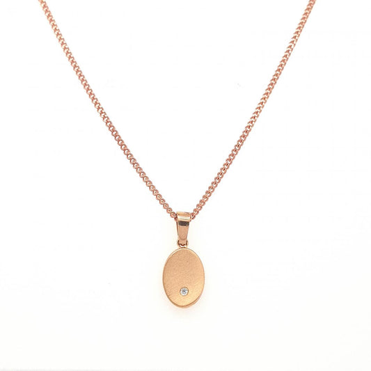 9ct Rose Gold Round CZ Satin Finish Oval Disc Pendant