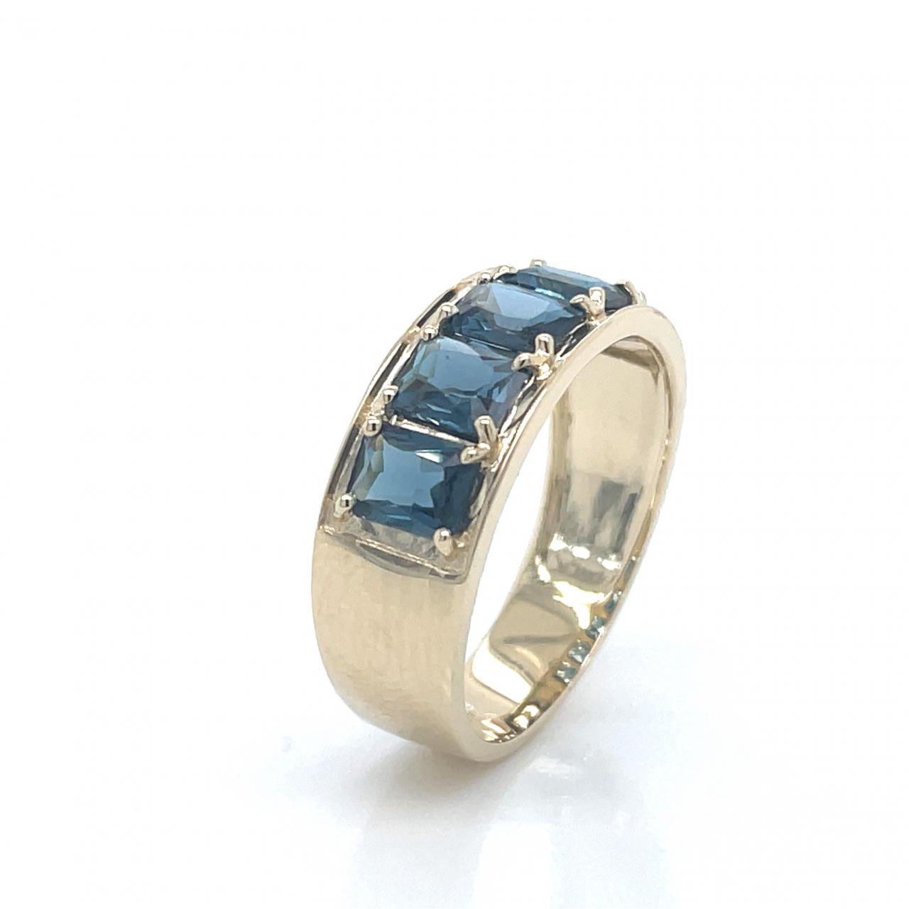 London Blue Topaz 9ct Yellow Gold Five Stone Ring