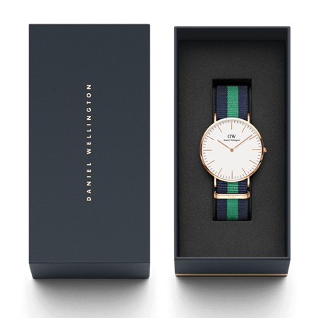Daniel Wellington 40mm Gold Plated Nato Warwick Navy and Green Strap  Watch with White Dial