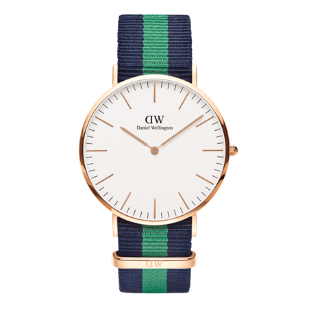 Daniel Wellington 40mm Gold Plated Nato Warwick Navy and Green Strap  Watch with White Dial