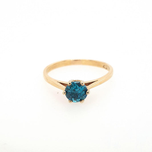 Estate 9ct Yellow Gold Blue Topaz Gemstone Solitaire Ring