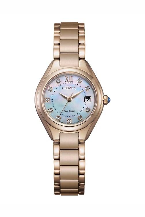 Citizen Stainless Steel Rose Gold Plated (Mother of Pearl) Water Resistant 50m Eco-Drive Watch Code: EW2543-85D