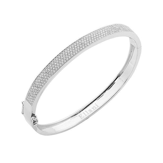 Ellani Silver CZ Pave bangle with raised edges