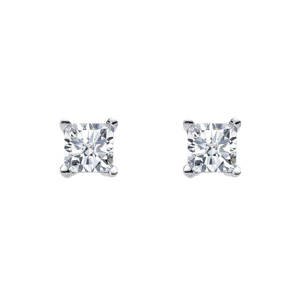 Ellani Sterling Silver 8mm White Cubic Zirconia Princess Cut Studs