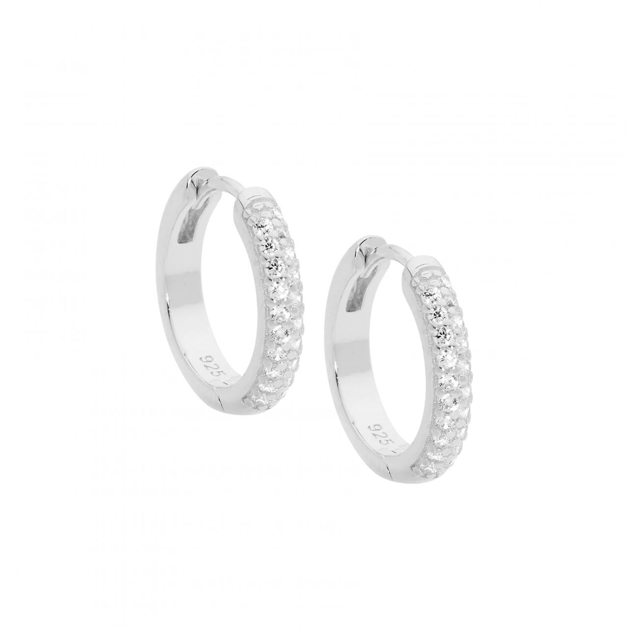 Ellani Silver CZ Pave 16mm Hoop Earrings