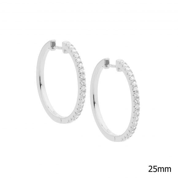Ellani Sterling Silver 25mm Cubic Zirconia Hoop Earrings