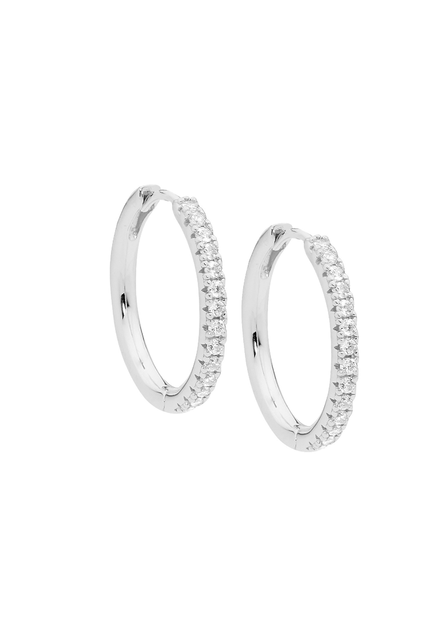 Ellani Sterling Silver Round White Cubic Zirconia 20mm Huggie Hoop Earrings