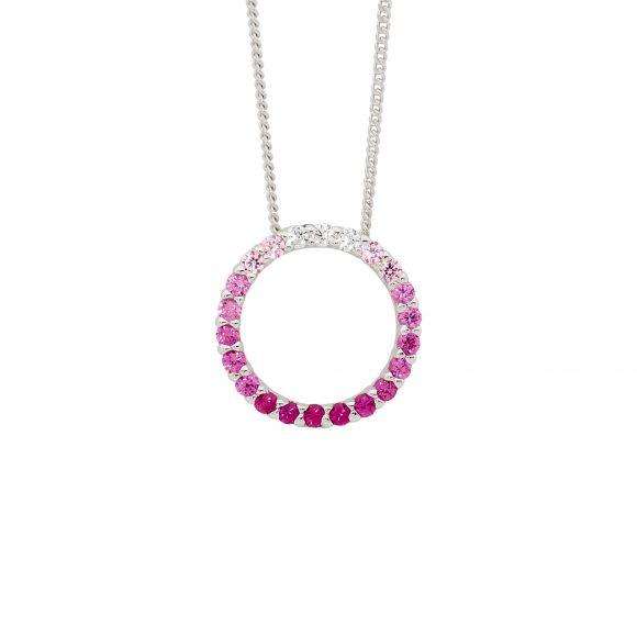 Ellani Sterling Silver 15mm Open Circle Ombre White & Pink Cubic Zirconia Pendant