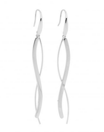 Ellani Steel Long Wave Drop Hook Earrings