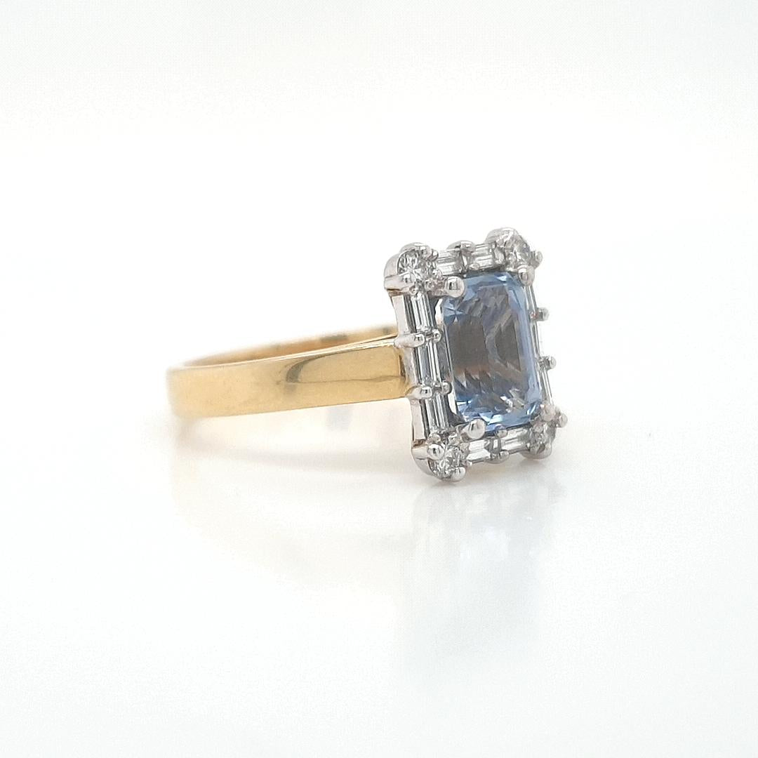 Sapphire & Diamond 18ct Yellow & White Gold Baguette & Round Diamond Cluster Ring