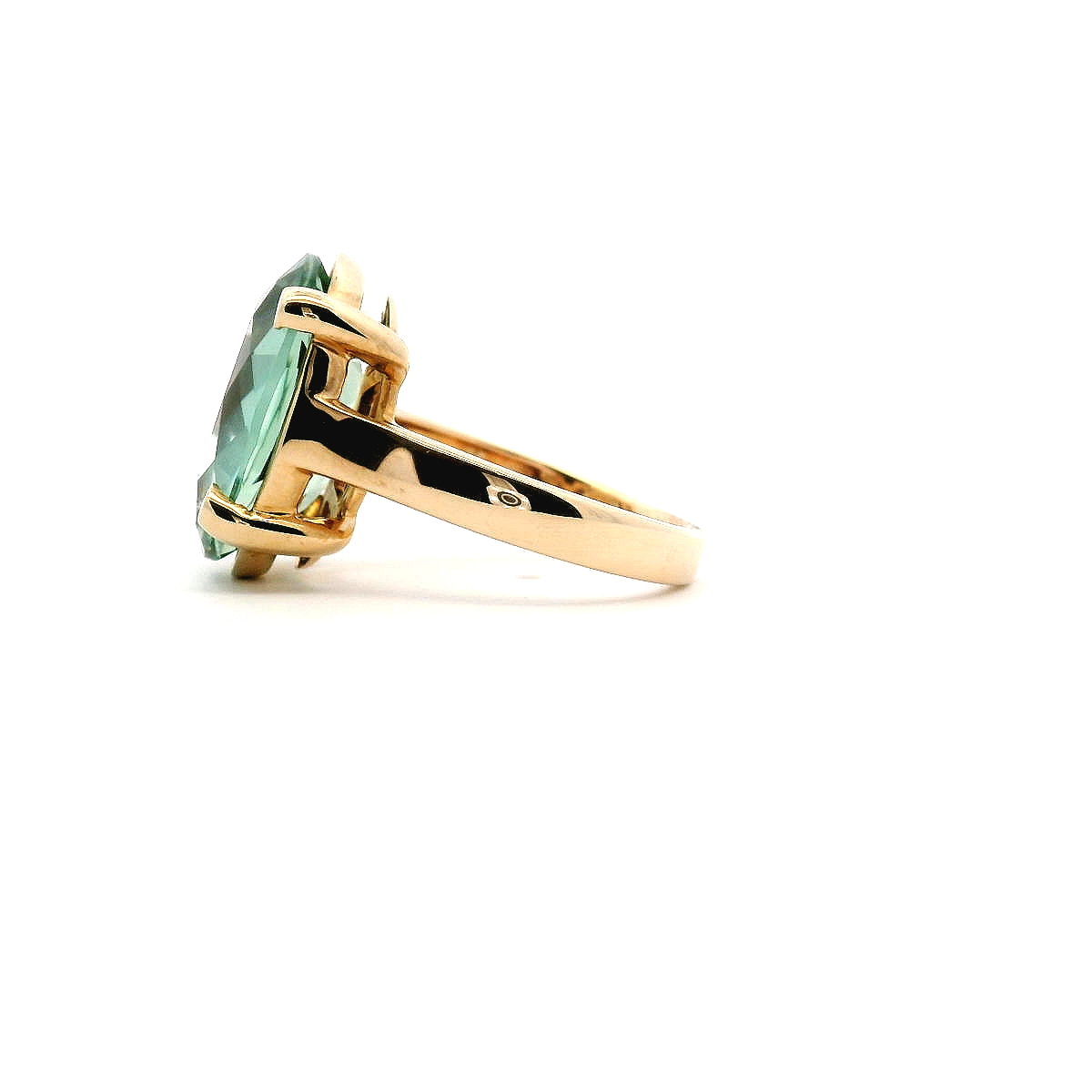 Green Amethyst 9k Yellow Gold Claw Set Ring