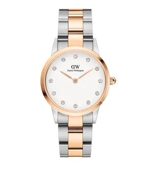 Daniel Wellington 28mm Steel and Rose Gold Plated Lumine Link Strap Watch with White Dial