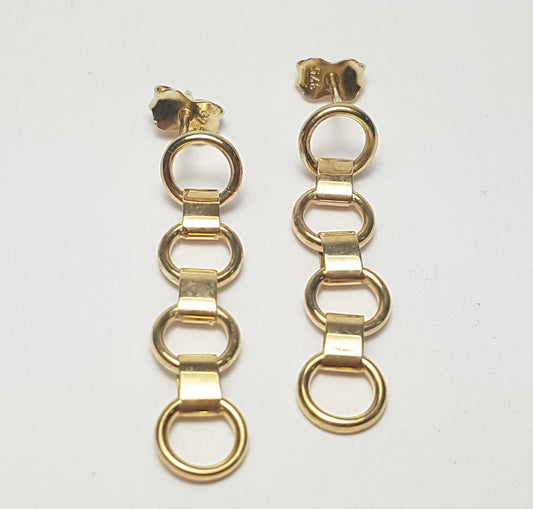 9ct Yellow Gold Circle & Bar Stud Drop Earrings