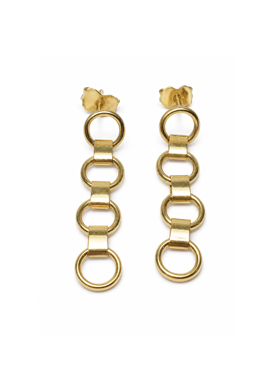 9ct Yellow Gold Circle & Bar Stud Drop Earrings