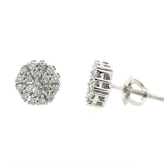 14ct White Gold 0.35ct Round Brilliant Diamond Cluster Screw Back Stud Earrings