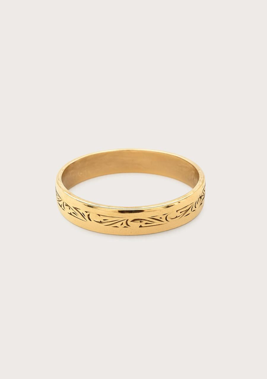 Estate 9ct Yellow Gold Engraved 3.85mm Wide Band Ring