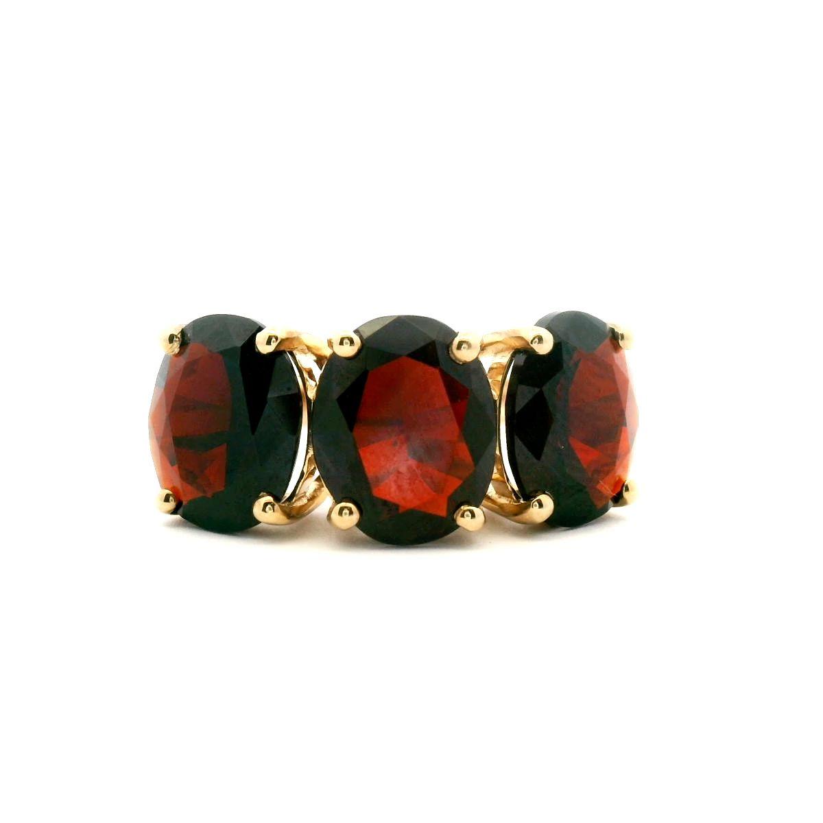 Garnet 9k Yellow Gold Three Stone Ring