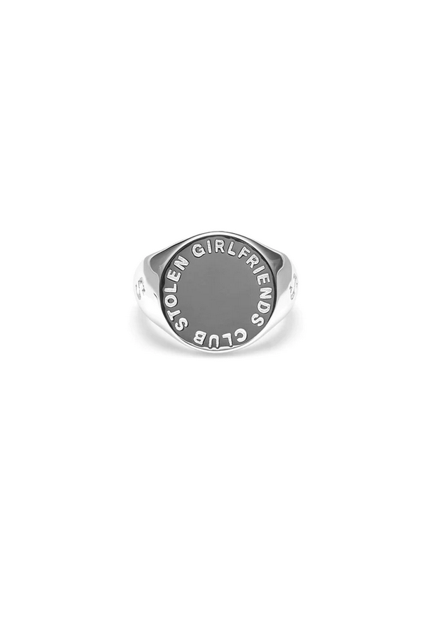 Stolen Girlfriends Club Sterling Silver  Text Logo Sovereign Ring