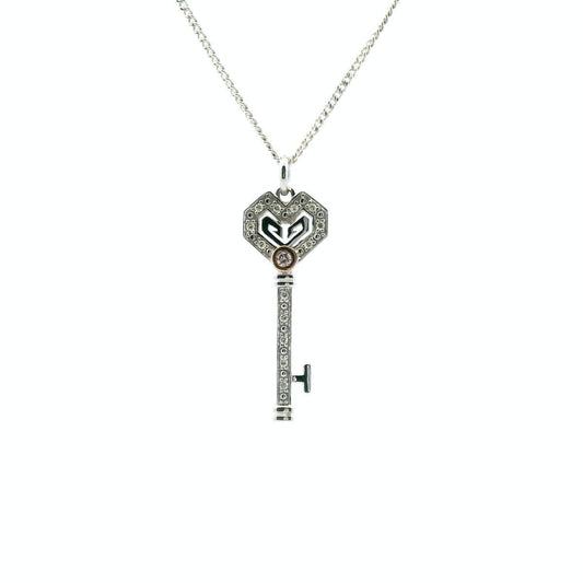 Pink Diamond & White Gold 9k Rose & White Gold Key Pendant