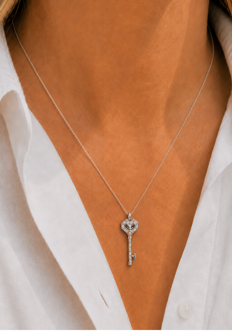 9ct white gold Pink and White Diamond Key Pendant