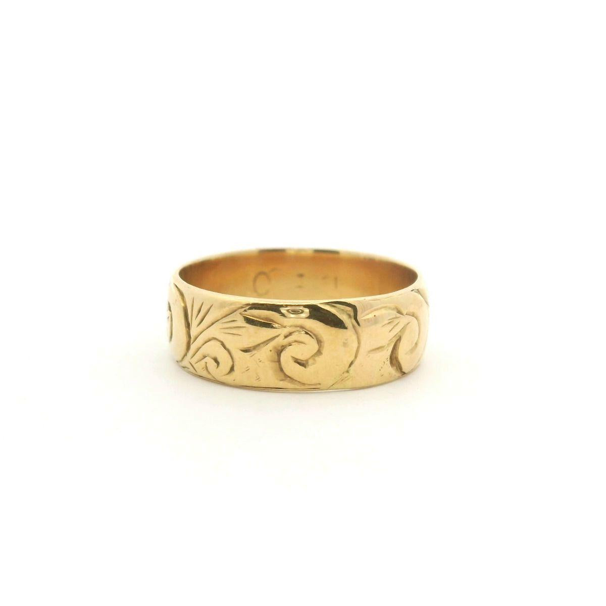 Estate 18ct Yellow Gold Engraved 6.0mm Wide Band Ring