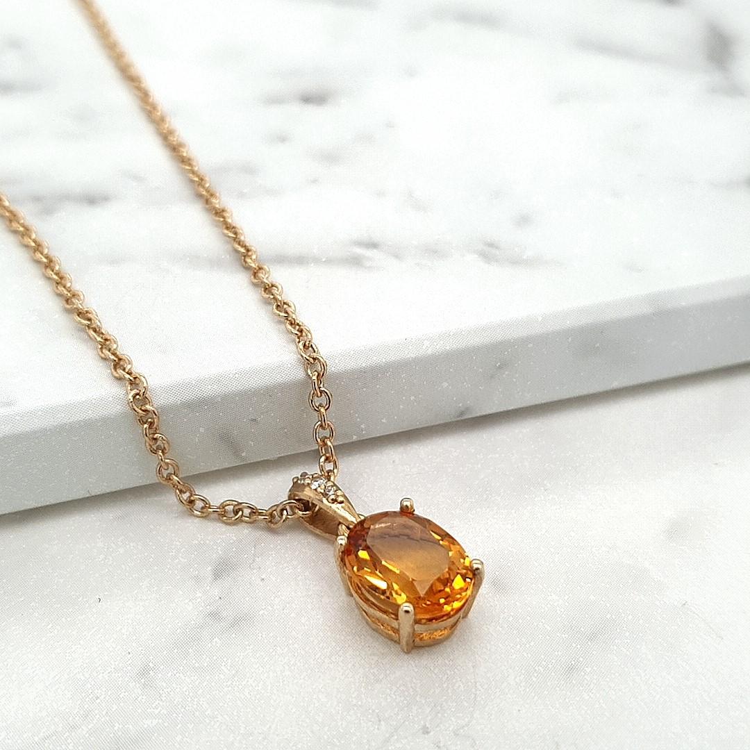 Citrine & Diamond 9k Yellow Gold Claw Set Pendant
