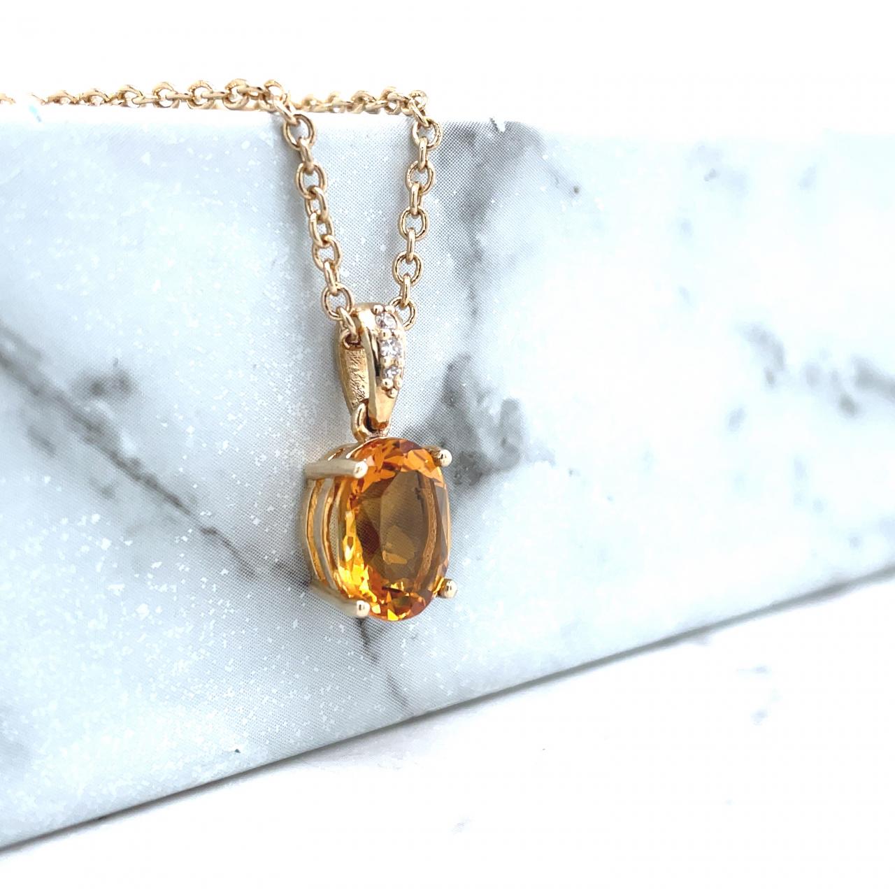 Citrine & Diamond 9k Yellow Gold Claw Set Pendant