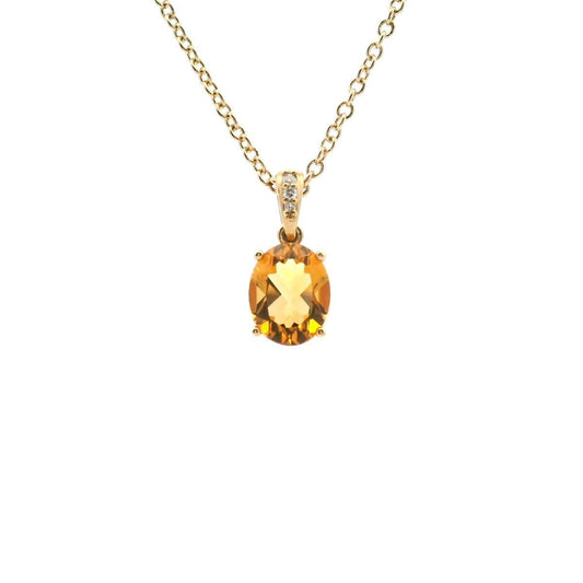 Citrine & Diamond 9k Yellow Gold Claw Set Pendant