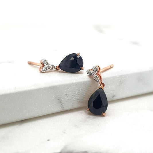 Sapphire & Diamond 9k Rose Gold Drop Stud Earrings