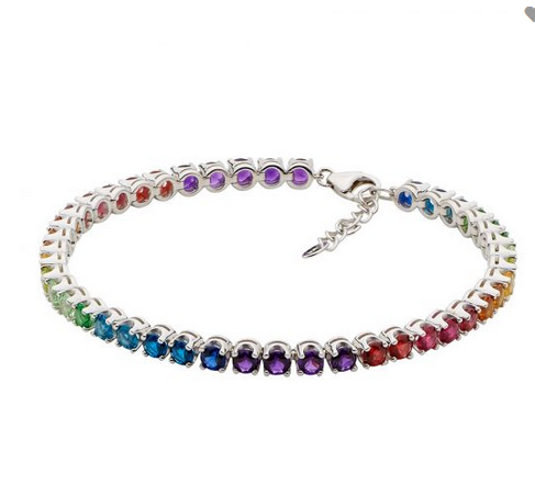 Ellani Sterling Silver 3.5mm Multi Coloured Cubic Zirconia Tennis Bracelet