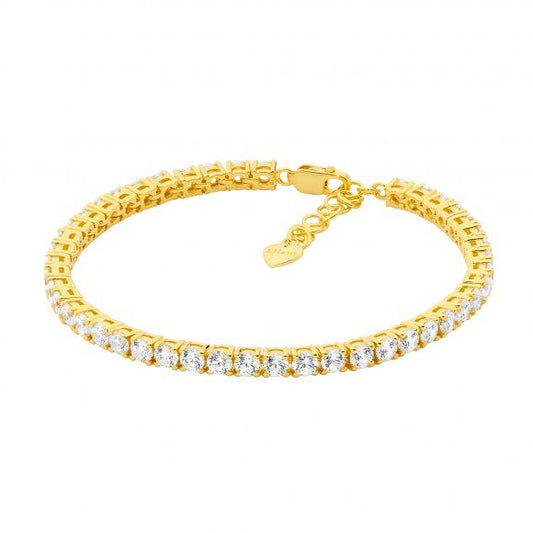 Ellani Sterling Silver & Yellow Gold Plated 3.5mm White Cubic Zirconia Tennis Bracelet
