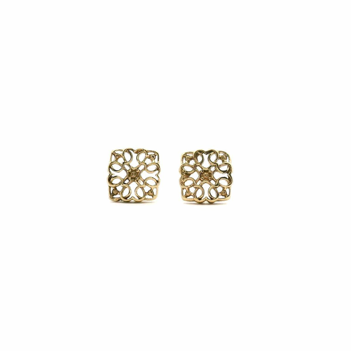 9ct Yellow Gold Square Open Filigree Style Stud Earrings