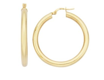 9ct Yellow Gold Hollow Tube 4mm x 20mm Hoop Earrings