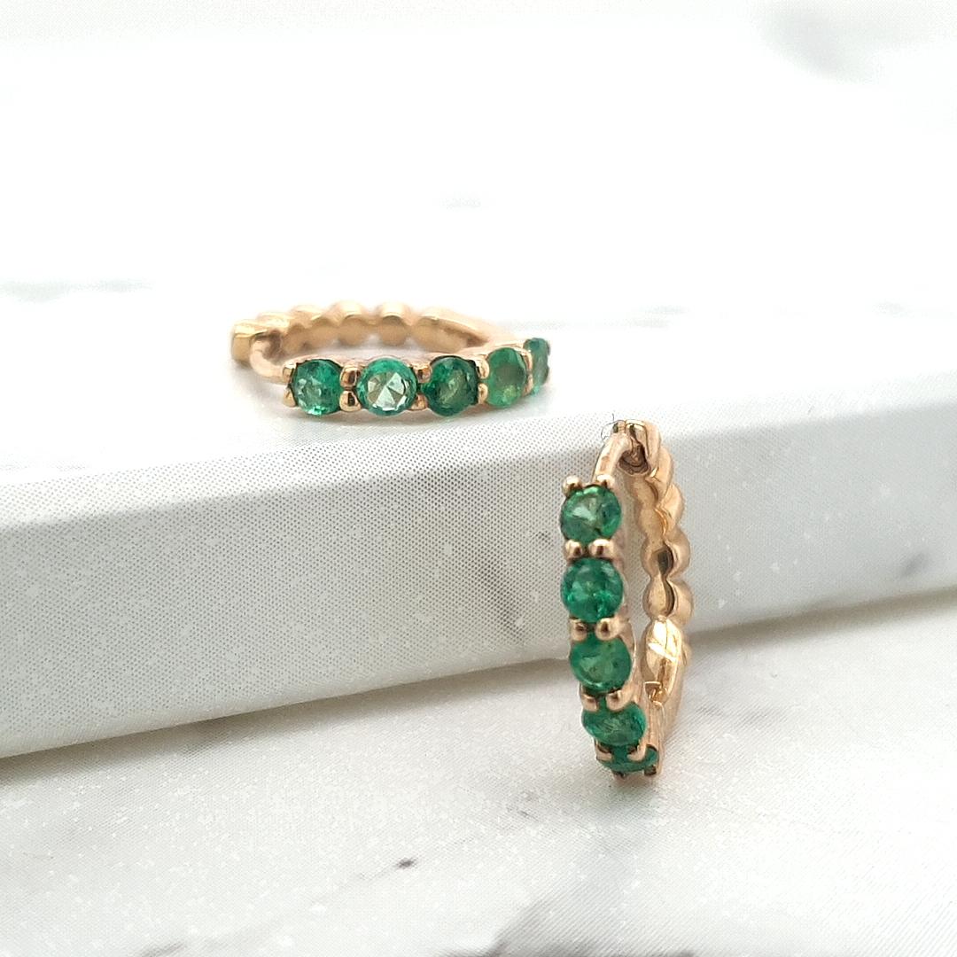 Emerald 9k Yellow Gold Hoop Earrings
