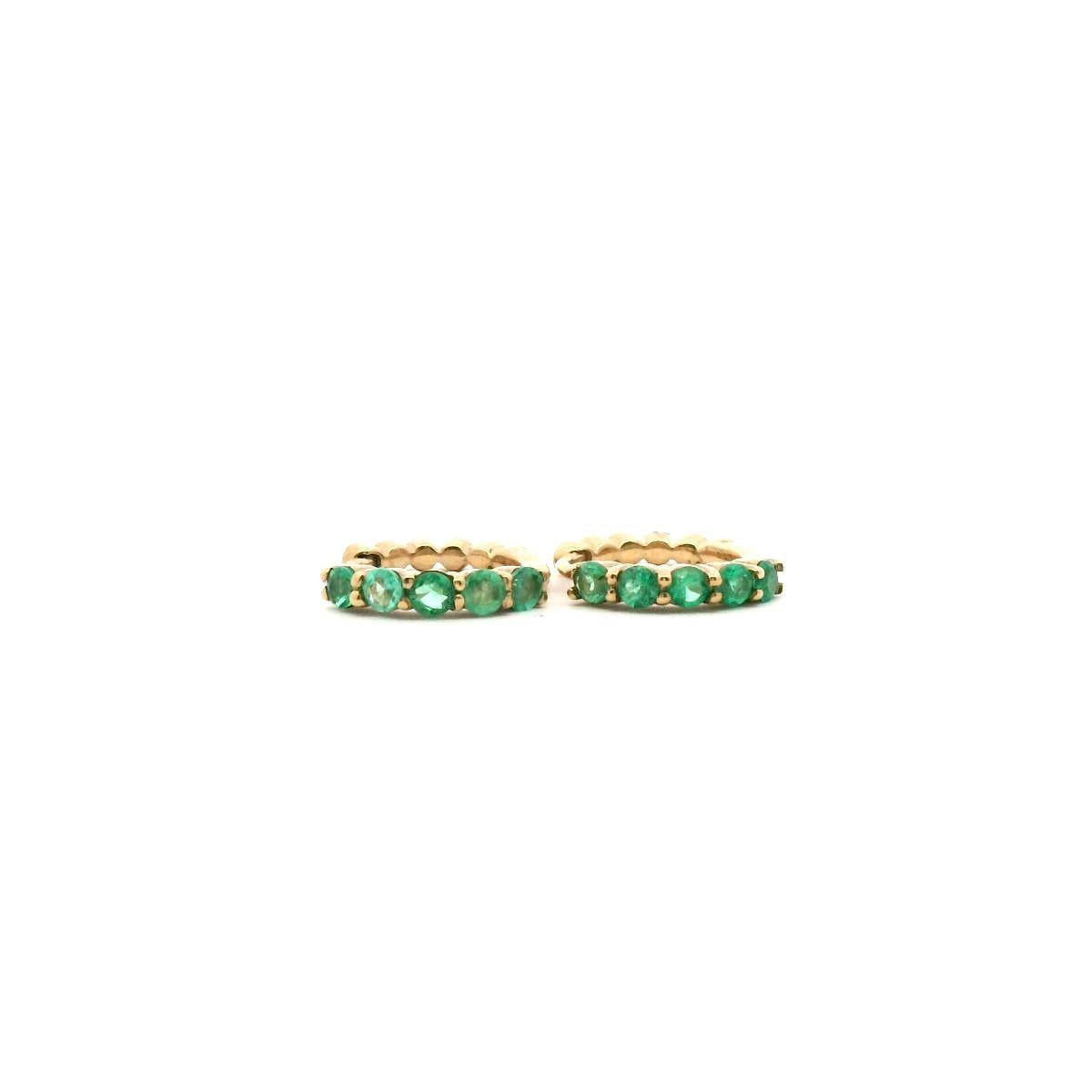 Emerald 9k Yellow Gold Hoop Earrings