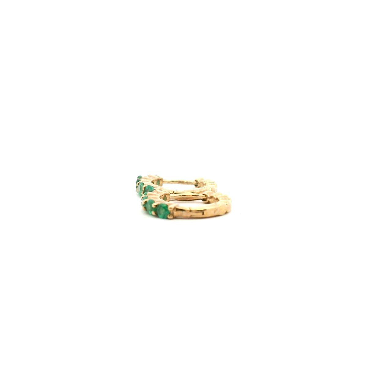 Emerald 9k Yellow Gold Hoop Earrings