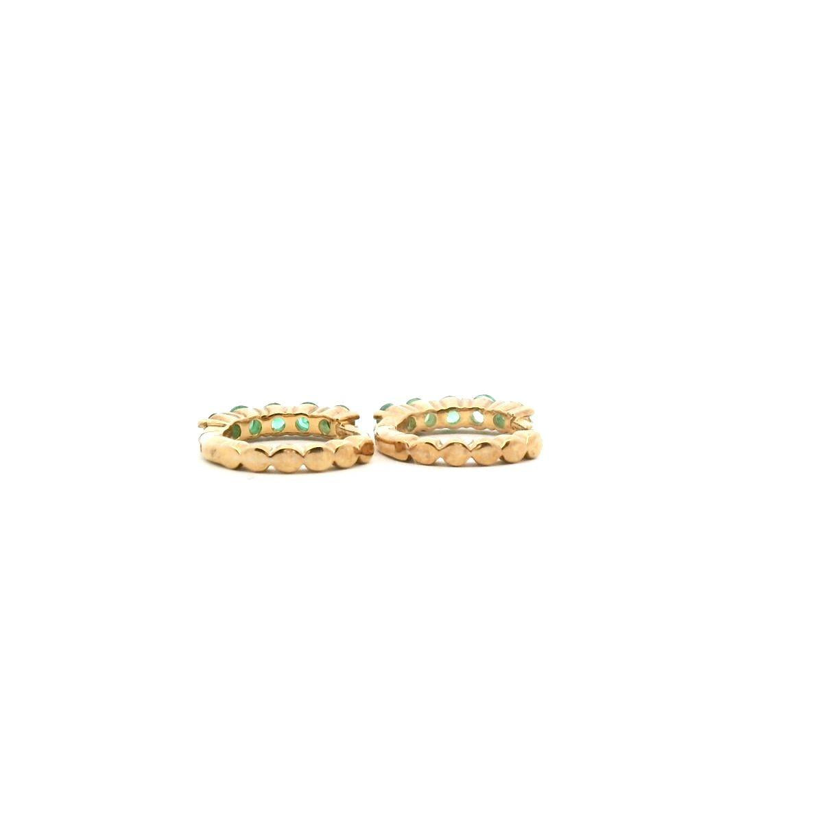 Emerald 9k Yellow Gold Hoop Earrings