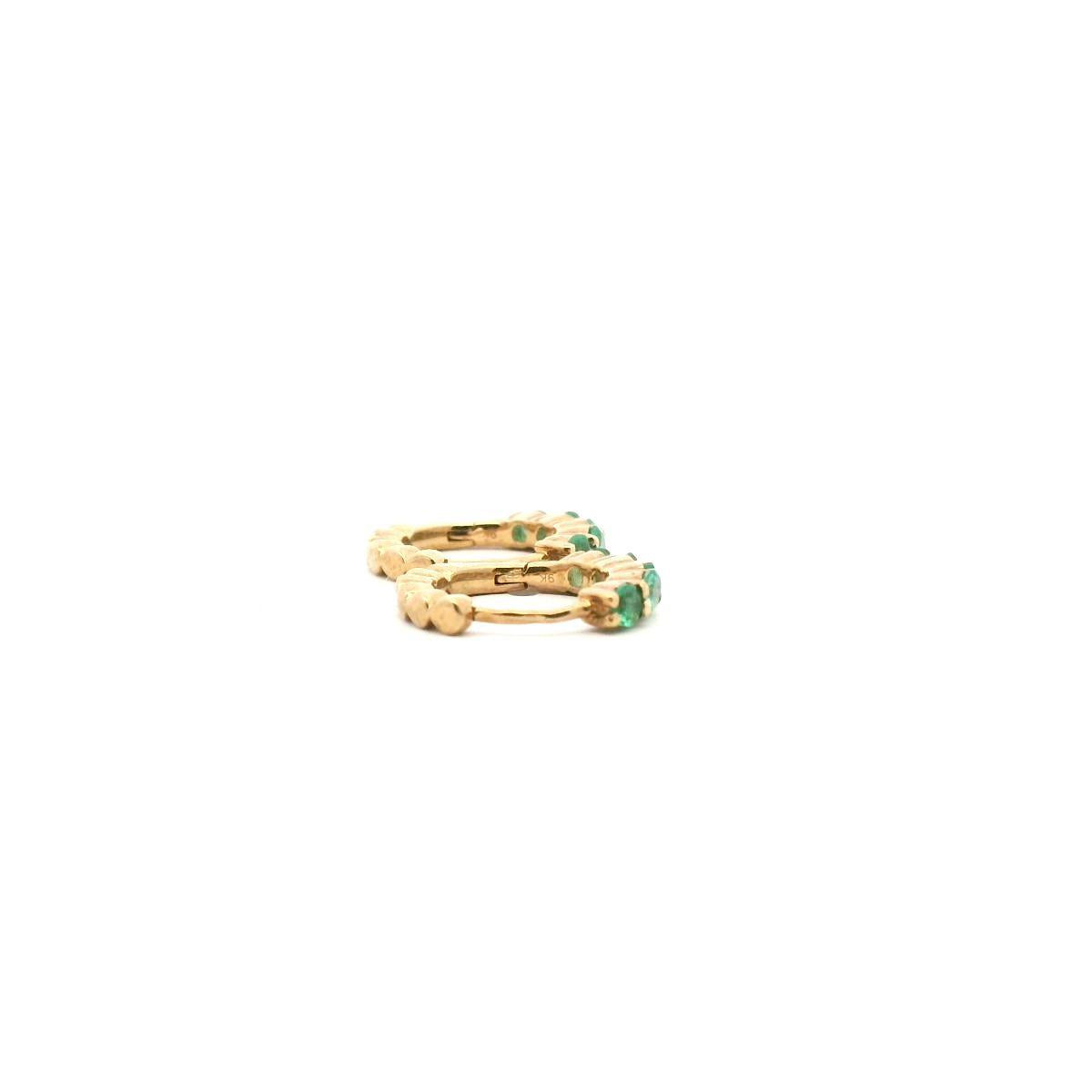 Emerald 9k Yellow Gold Hoop Earrings